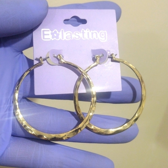 Hammered Gold Hoop Earrings, 1.75-inch - Statement Women's Fashion Jewelry - Picture 4 of 8